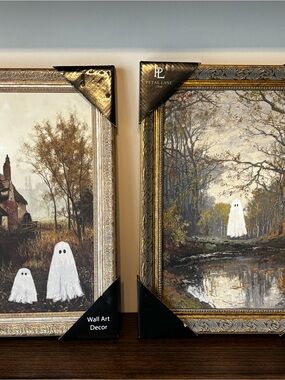 Viral Petal Lane Framed Haunted Ghost wall art picture set of 2